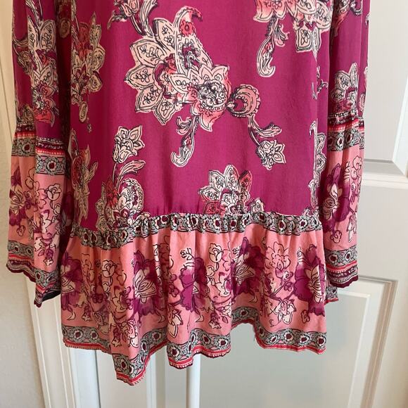 BeachLunchLounge Floral Boho Pink Flowy Long Sleeve Top Size S - Picture 5 of 9